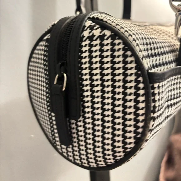 Ralph Lauren Black White Houndstooth Barrel Baguette Shoulder Bag | 11x5x3.5" - Picture 5 of 12